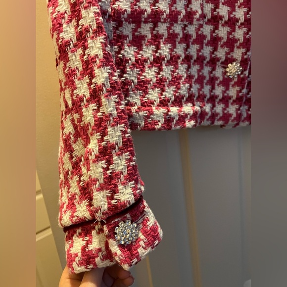 ZARA Pink White Tweed Rhinestone Button Blazer Jacket S NWT - Picture 5 of 6